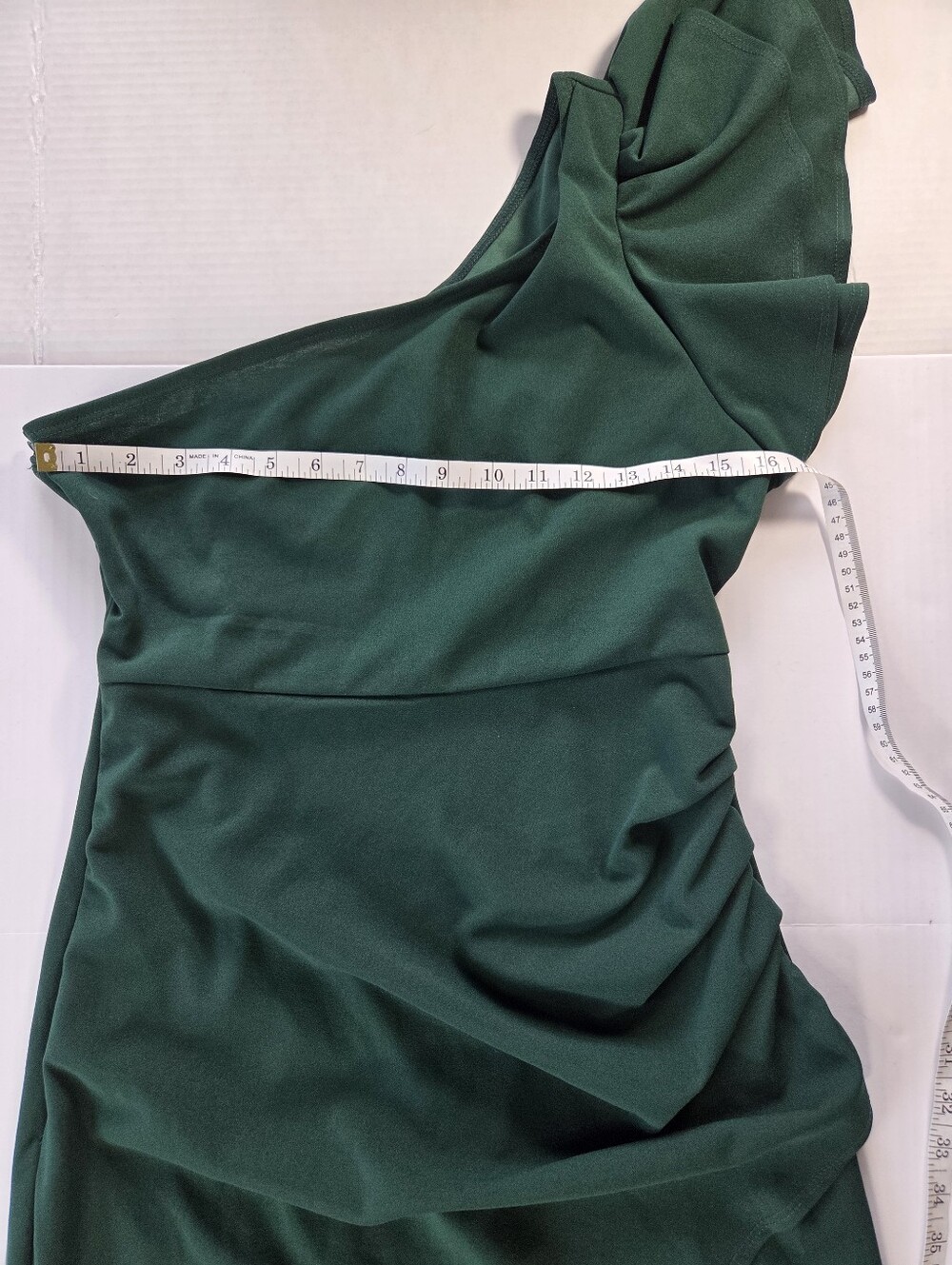Shein Elegant Green One-Shoulder Dress Front Slit Elegant Feminine Wedding - Picture 4 of 6